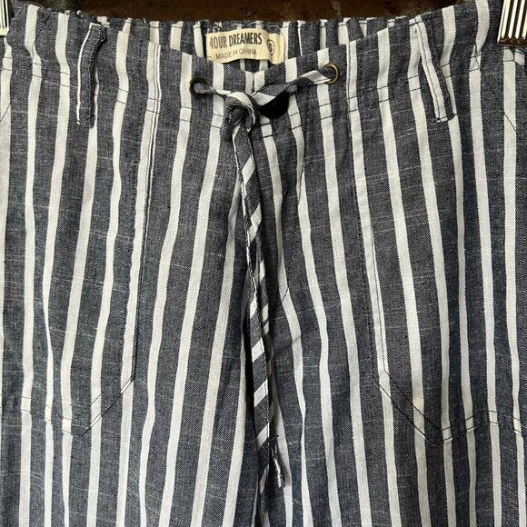 4our Dreamers Womens Blue/White Cotton Striped Beach Lounge Pants Size S EUC - Picture 6 of 12